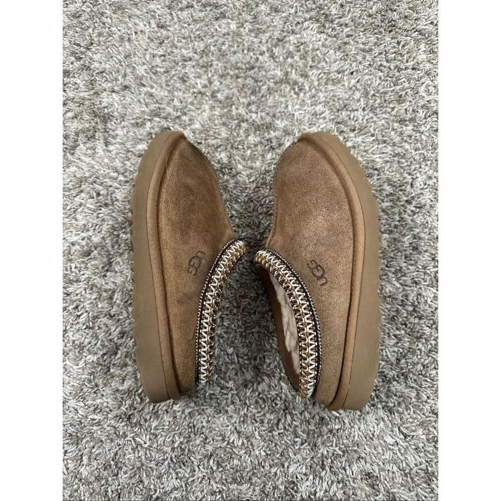 UGG Tasman Slippers Kids Youth 1Y Chestnut Light Brown Fur Lined Suede Slip On